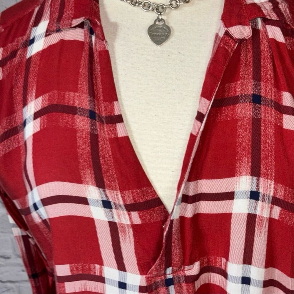 Liverpool Los Angeles Women's Plaid V-Neck Popover Top Size L Multicolor - Picture 4 of 9